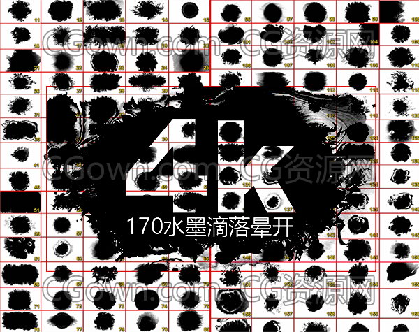 视频素材下载170组中国风水墨滴落晕开扩散效果动画4K分辨率资源