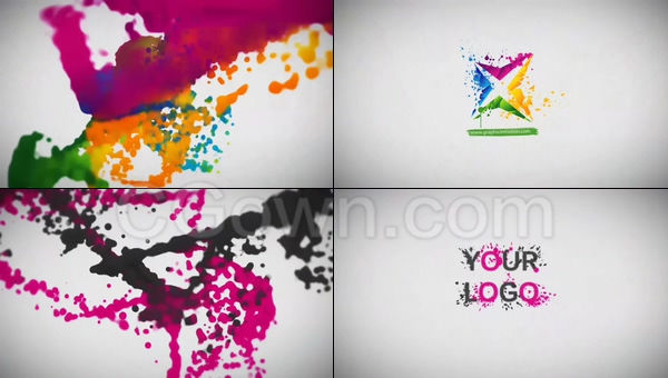 创意流体涂料旋转演绎油漆飞溅液体标志LOGO片头动画-AE模板下载