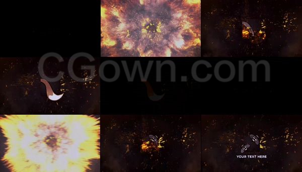 燃烧火球冲击爆炸标志破碎火焰飞散演绎LOGO动画-AE模板下载