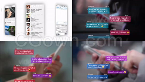 響應(yīng)式社交媒體發(fā)布模板兼容iPhone各種設(shè)備有趣定制文本消息工具包-AE模板