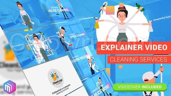 编辑解释器视频家政清洁服务动画人物解说电子商务在线推广-AE模板下载