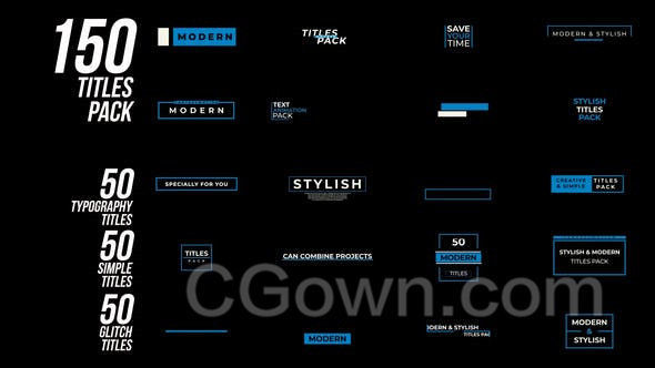 50个简单标题动画50个排版场景和50个小故障标题-AE模板下载