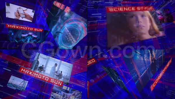 Glitch VFX超級(jí)技術(shù)元素全息HUD展示武器演示科學(xué)開場(chǎng)視頻軍事宣傳-AE模板