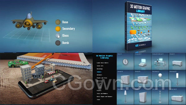 E3D動畫模型庫卡通三維元素信息圖形產(chǎn)品演示標(biāo)志建筑等含AE工程文件
