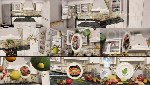 烹饪美食电视节目包装动画厨房炊具蔬菜水果动态展示-AE模板下载