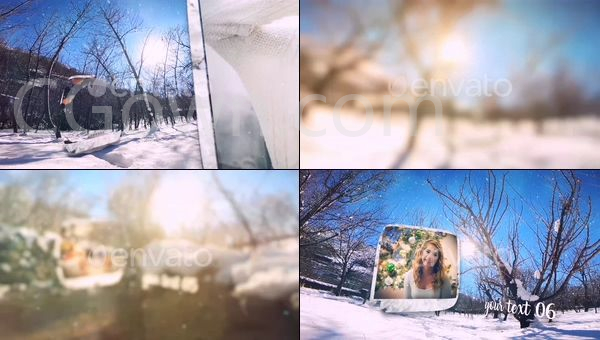 降雪彩色燈光泄漏平滑過渡幻燈片展示冬季風景照片合成節(jié)日派對AE模板
