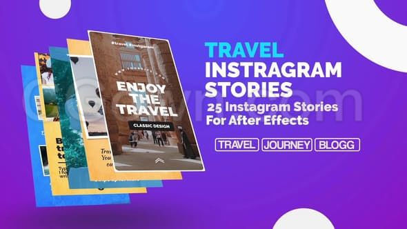 25个干净的旅行Instagram故事社交艺术展示媒体旅游风景纪实标题动画-AE模板