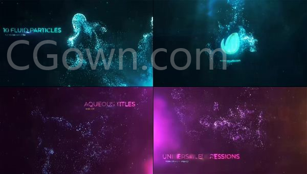 时尚流体粒子过渡彩色发光背景循环水下运动图形演绎唯美梦幻标题片头动画-AE模板下载