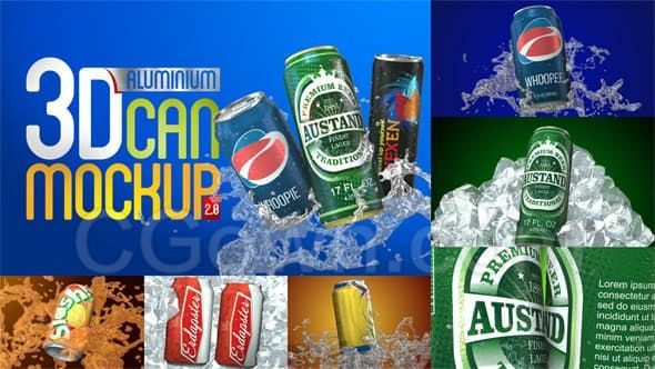E3D制作鋁合金易拉罐汽水罐可樂包裝飲料產(chǎn)品宣傳廣告視頻商業(yè)剪輯模型-AE模板免費(fèi)下載