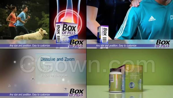 3D药盒及瓶包装介绍药丸溶解场景医疗服务商业药品广告剪辑视频-AE模板下载