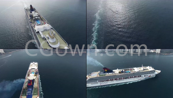 航拍邮轮旅行海港运输船舶4K超高清实拍可商用视频素材