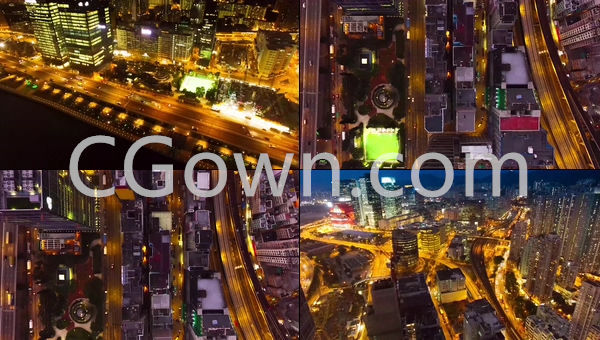 高清实拍城市夜景灯火辉煌航拍空中视图可商用视频素材