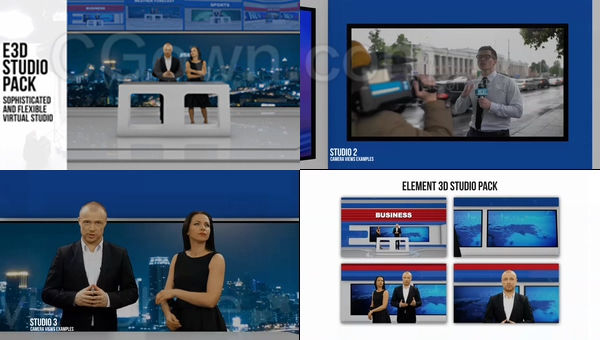 E3D制作电视新闻广播工作室体育时尚天气虚拟环境宣传包装-AE模板
