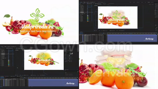 原生态简单蔬菜水果标志美食烹饪类电视节目宣传片头-AE模板