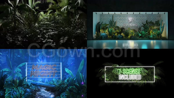 霓虹灯植物环境动画衬托炫酷闪光LOGO片头-AE模板下载