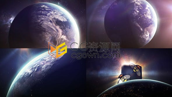 大气宇宙空间地球转动太阳照射光芒万丈标志揭示片头动画-AE模板下载