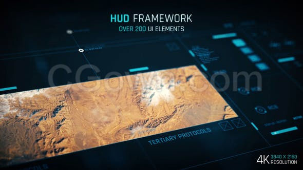 200多个HUD元素独特的UI设计图标按钮网格地图连接器4K分辨率-AE模板下载