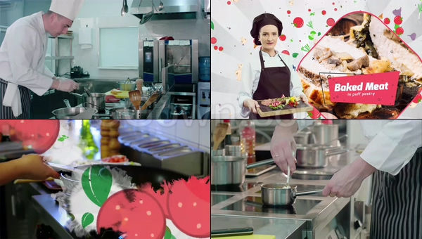 餐厅促销制作食物厨师剪影美食烹饪节目介绍食谱视频广告-AE模板下载