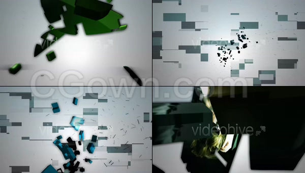 3D碎块光面质感商务标志演示LOGO动画-AE模板下载