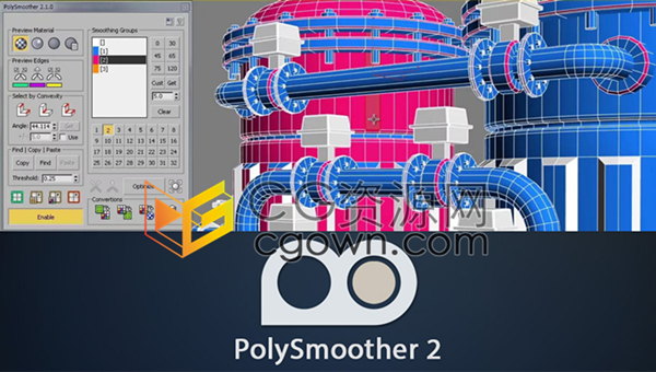 3ds Max插件PolySmoother v2.6.3多边形平滑组管理工具