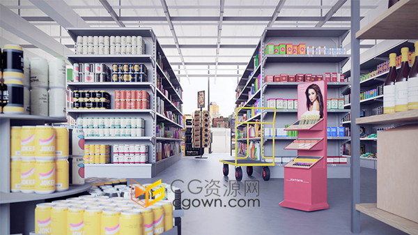 107种三维C4D模型超市货架相关食品水果蔬菜推车牛奶饮料