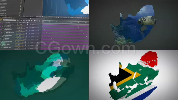 南非地图工具包AE模板信息图表新闻纪录片外贸企业商业广告4K视频
