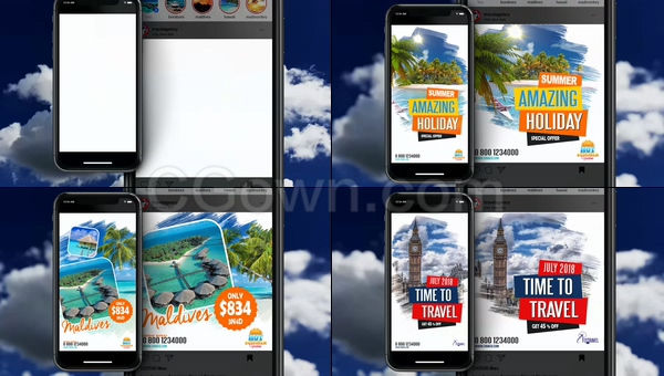 炎热的夏季旅行促销广告数字标牌展示instagram社交媒体度假景点-AE模板下载