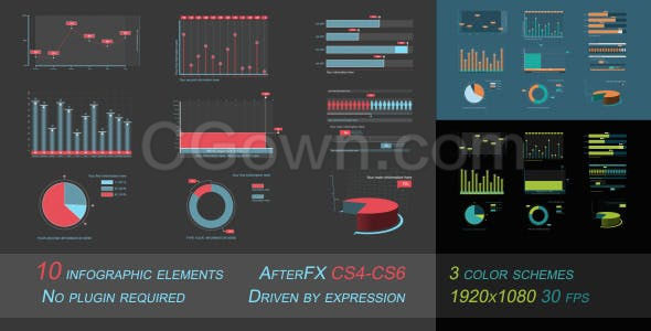 不同配色方案信息图表数据统计元素分析业务演示动画-AE模板下载