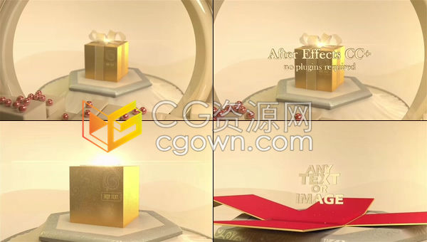 黄金礼盒神秘礼品演示商业庆典惊喜揭晓LOGO标志动画-AE模板下载