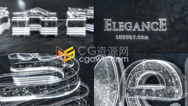 3D华丽透明水晶玻璃质感镀铬霓虹标志展示LOGO片头动画-AE模板下载
