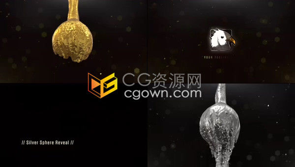3D金色和银色流动液体汇聚球体熔解展示标志LOGO动画-AE模板下载