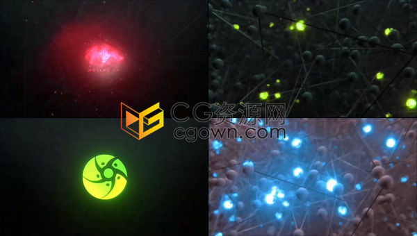 3D抽象分子动画三维彩色科幻发光粒子标志汇聚快速散开LOGO展示片头-AE模板下载