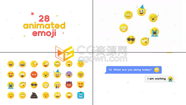 28組活躍Emoji表情動(dòng)畫視頻純AE制作可添加到有趣視頻中-AE模板下載