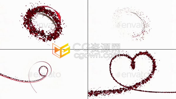 6種玫瑰花瓣路徑生長(zhǎng)動(dòng)畫(huà)心形旋轉(zhuǎn)帶Alpha透明通道視頻素材下載