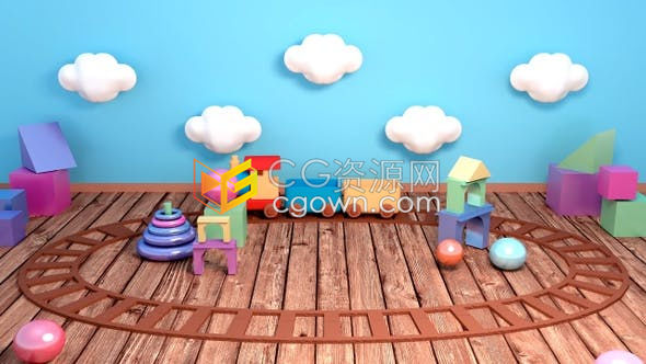 家庭儿童游戏室三维玩具火车游乐场动画弹跳球早教积木幼儿园宣传背景素材