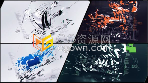 AE模板-3D快速分形碎片效果演繹現(xiàn)代科技公司標(biāo)志LOGO片頭