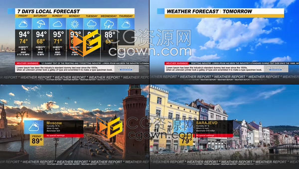 AE模板-天气预报包装有趣展示现代设计风格未来七天天气预报文本图像动画元素