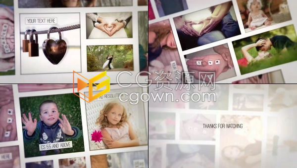 实用家庭照片墙展示视差效果即时婚礼照片视频显示相册-AE模板下载