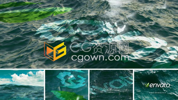 逼真的海洋标志流动波浪流水显现文字动画LOGO片头-AE模板下载