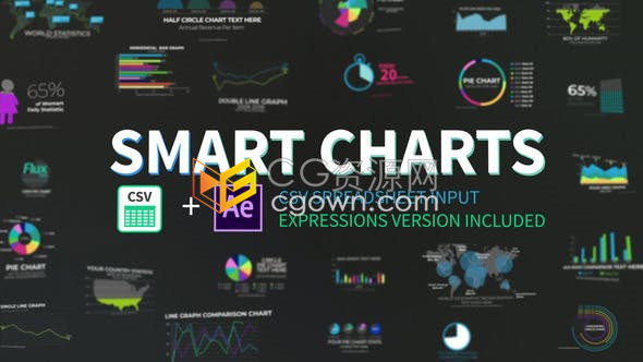 直接表格導入生成Infographics信息數(shù)據動畫帶24種圖表效果-AE模板下載