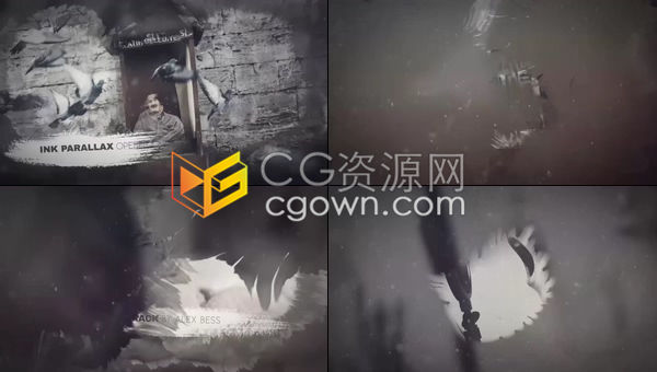 油墨視差漸暈漏光效果筆刷粉塵飛揚復(fù)古溫和優(yōu)雅視頻幻燈片展示-AE模板