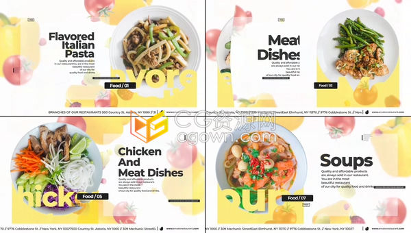 酒店餐馆食谱菜单展示餐饮服务食品销售视频宣传片-AE模板下载