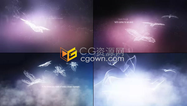 輕盈羽毛雅致的飛鳥(niǎo)形象栩栩如生展翅飛翔演繹獨(dú)特的粒子標(biāo)題宣傳片背景-AE模板