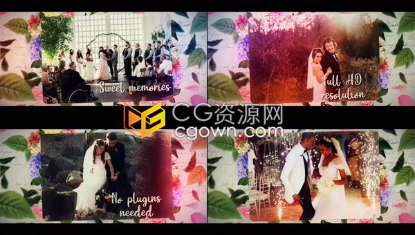 清新浪漫植物鲜花映衬美好回忆漂亮婚礼视频相册-AE模板下载