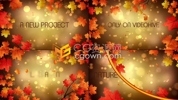 秋收季节枫叶点缀感恩节丰收节文字标题介绍开幕视频展示-AE模板下载