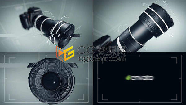 三维单反相机镜头旋转拉伸演示摄影摄像工作室标志LOGO片头-AE模板