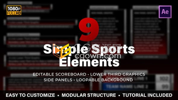 简单的体育运动团队赛事记分牌图形元素工具包-AE模板下载