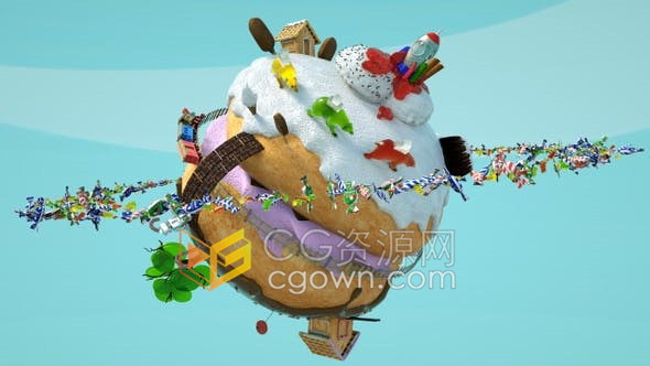 4K分辨率卡通巧克力冰淇淋火箭太空玩具世界地球背景素材下载