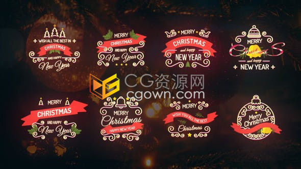 非常清新实用风格的圣诞节字幕标题动画新年祝福视频小贺卡徽章-AE模板