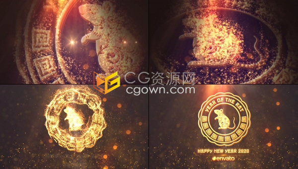 2020年新年庆典传统节日开幕式黄金火焰粒子演绎十二生肖鼠年春节片头-AE模板